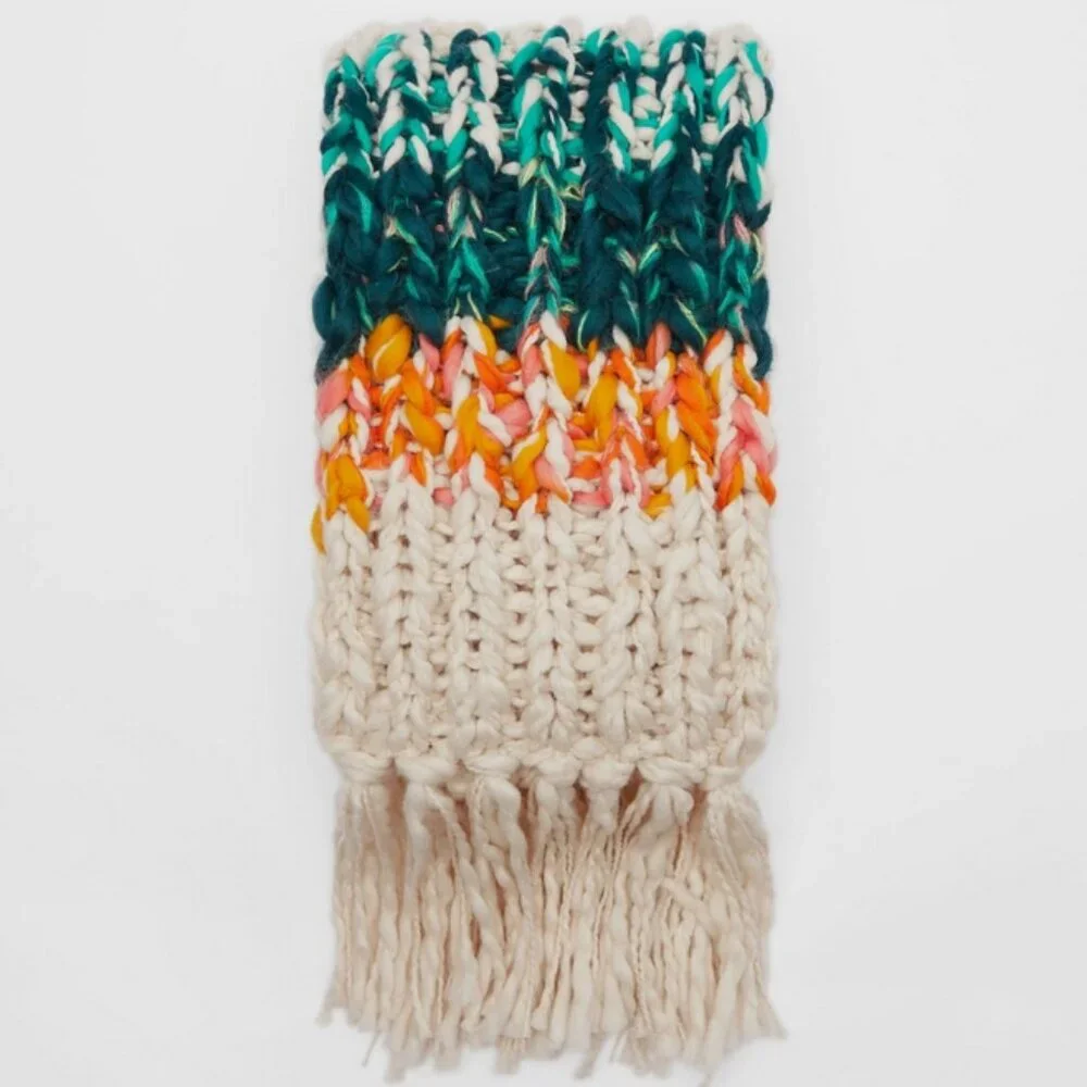 Zara Oversized Multi Color Chunky Knit Fringe Scarf